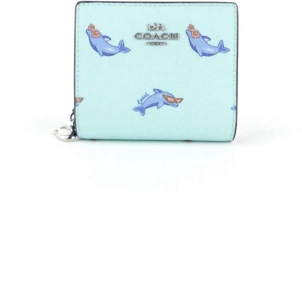 Coach Blue Dolphin Print Snap Wallet NWT CK436